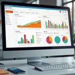 Tela de computador exibindo dashboard de loja virtual com gráficos de vendas e produtos