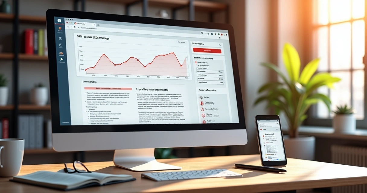 Tela de analytics mostrando queda de tráfego orgânico em site de blog