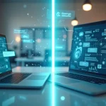 Comparação visual entre chatbot simples e agente de IA avançado em atendimento digital