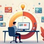 Ilustração de profissional usando IA para coordenar marketing em múltiplos canais digitais em 2026