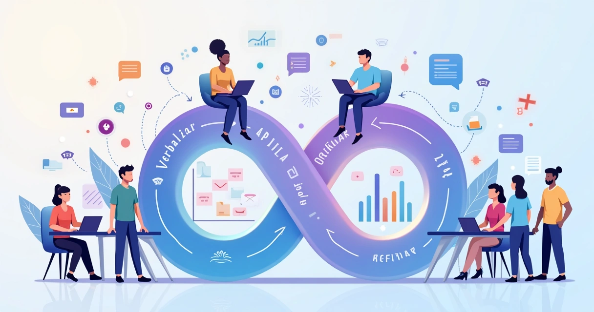 Painel central ligando times de marketing e vendas com dados fluindo em loop